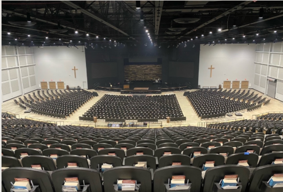 Jacksonville, Florida expanded worship auditorium with rows of seating