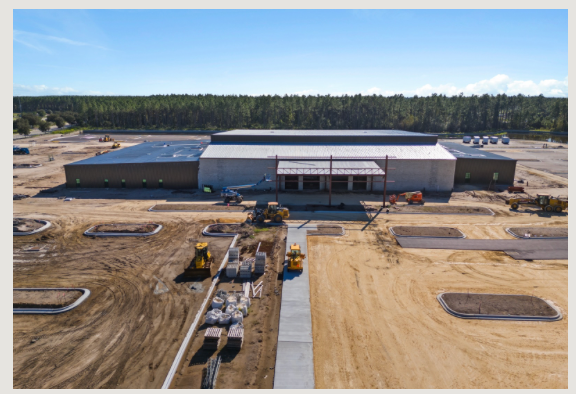 Front elevation of a new worship center under construction in Saint Johns, Florida